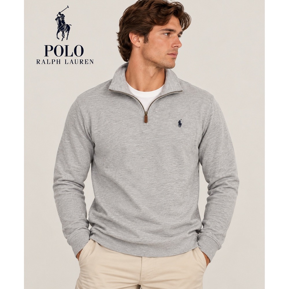 Polo Ralph Lauren Mens XL Gray 100% Cotton Quarter Zip Pullover Sweater RN 41381